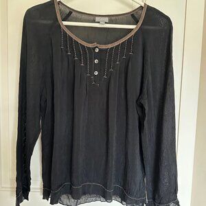 J. JILL Black Sheer Long Sleeve Peasant Top Size M